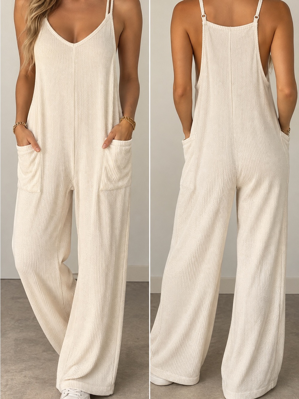 Simply Southern NWT XL Cream Textured Wide Leg Jumpsuit Overalls